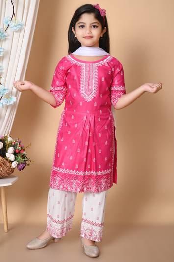 barkatdesigningplanet Girls Festive & Party Kurta, Pyjama & Dupatta Set
