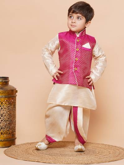AJ Dezines Boys Festive & Party Kurta, Waistcoat and Dhoti Pant Set