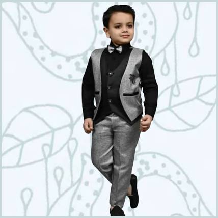Paryushnam Boys Festive & Party, Wedding, Formal Shirt, Waistcoat and Pant Set