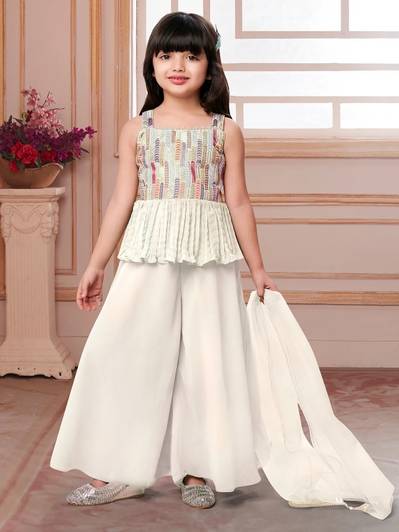 Dhvra Fashion Girls Wedding Kurta and Palazzo Set