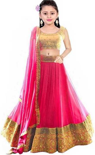 WTWC FAB Girls Lehenga Choli Ethnic Wear Embroidered Lehenga, Choli and Dupatta Set