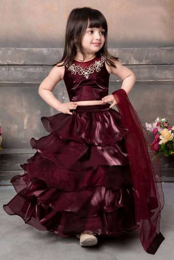 Sashay Boutique Girls Lehenga Choli Ethnic Wear Self Design Lehenga, Choli and Dupatta Set