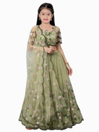 FULPARI Girls Lehenga Choli Party Wear Embroidered Lehenga, Choli and Dupatta Set