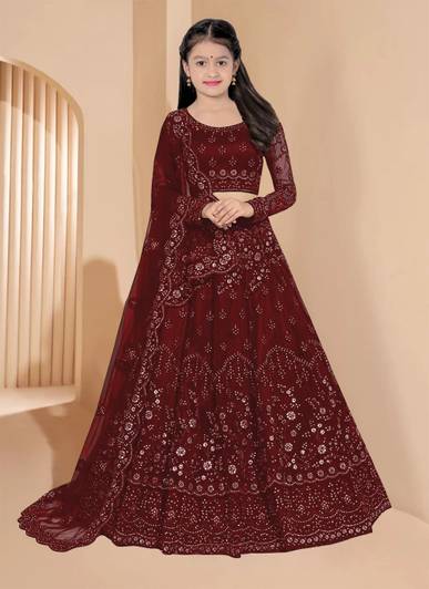 PILUDI Girls Lehenga Choli Ethnic Wear Self Design Lehenga, Choli and Dupatta Set