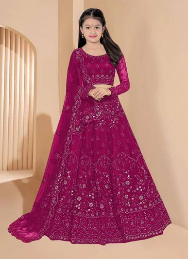 PILUDI Girls Lehenga Choli Ethnic Wear Self Design Lehenga, Choli and Dupatta Set