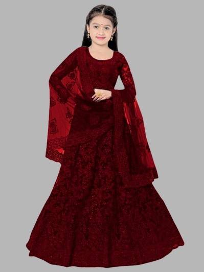 PILUDI Girls Lehenga Choli Ethnic Wear Embroidered Lehenga, Choli and Dupatta Set