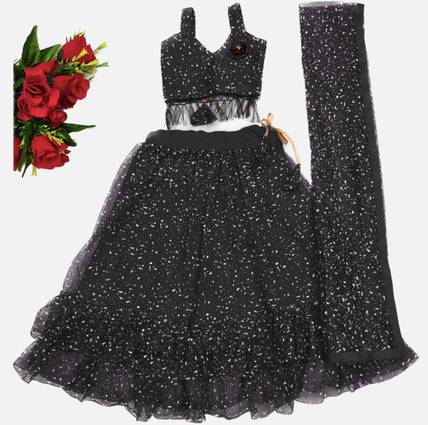 अटियरकिंग लड़कियों के लिए लेहेंगे चोली फ्यूज़न वियर प्रिंटेड लेहंगा, चोली और दुपट्टा सेट