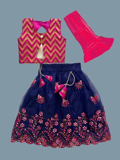 SAINUR CREATIOPN Indi Girls Lehenga Choli Ethnic Wear Embroidered Lehenga, Choli and Dupatta Set