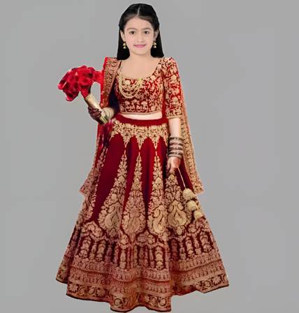 Wemation Girls Lehenga Choli Ethnic Wear Embroidered Lehenga, Choli and Dupatta Set
