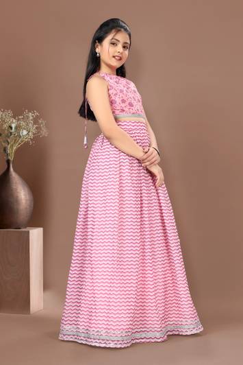 Fashion Dream Girls Lehenga Choli Ethnic Wear Floral Print, Chevron/Zig Zag Lehenga Choli