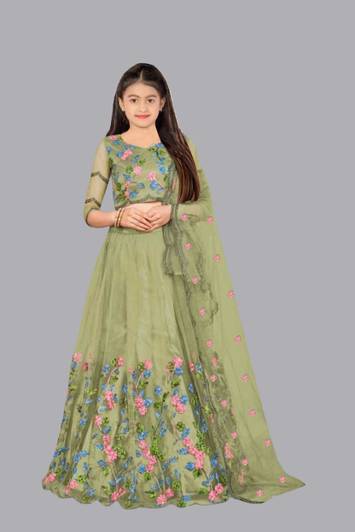 RUKHA FAB Girls Lehenga Choli Party Wear Embroidered Lehenga, Choli and Dupatta Set