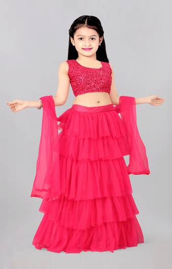 Mozila Girls Lehenga Choli Ethnic Wear Self Design Lehenga, Choli and Dupatta Set