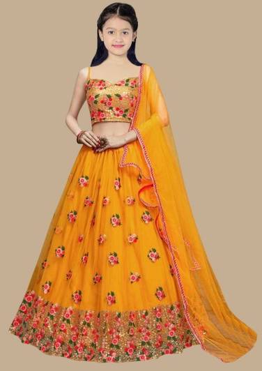 PILUDI Girls Lehenga Choli Ethnic Wear Embroidered Lehenga, Choli and Dupatta Set
