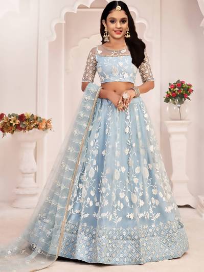 FULPARI Girls Lehenga Choli Ethnic Wear Embroidered Lehenga, Choli and Dupatta Set