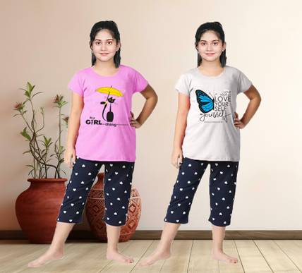 Cute N Tight Kids Nightwear Girls Printed Cotton