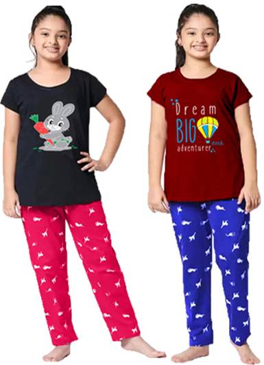 DRUZZEE Kids Nightwear Girls Printed, Polka Print Cotton Blend