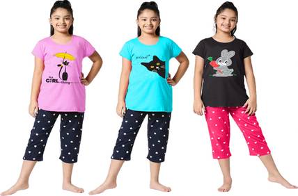 DRUZZEE Kids Nightwear Girls Printed Cotton Blend