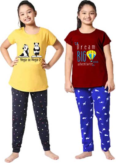 DRUZZEE Kids Nightwear Girls Printed, Polka Print Cotton Blend