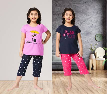 PY PINKYOU Kids Nightwear Girls Printed Cotton