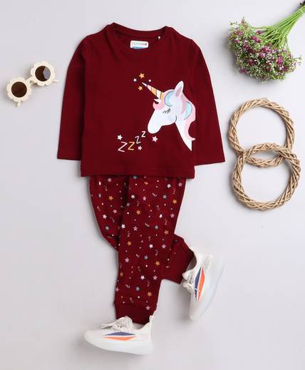 BUMZEE Kids Nightwear Girls Printed Fleece Blend
