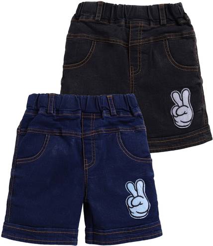 WOLF KING Short For Boys Casual Solid Denim