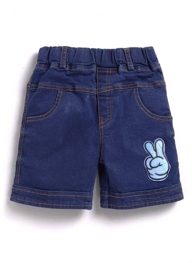WOLF KING Short For Boys Casual Solid Denim