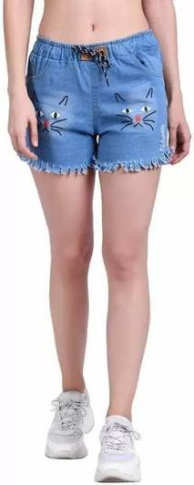 Qtsy Short For Girls Casual Printed Denim