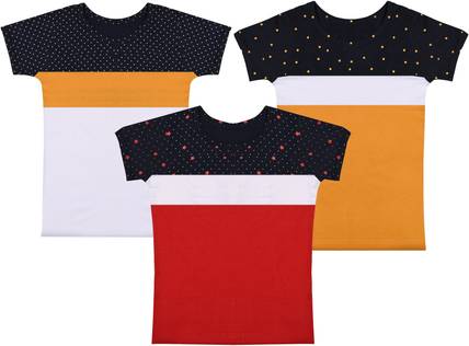 फसला लड़कियाँ Colorblock Cotton Blend Regular टी शर्ट