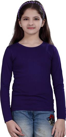 SINI MINI Girls Solid Pure Cotton Regular T Shirt