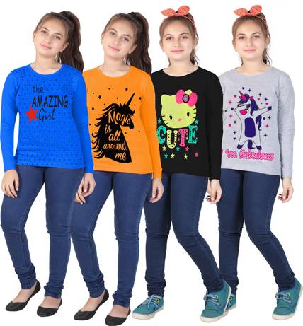MIST N FOGG Girls Printed Cotton Blend Regular T Shirt
