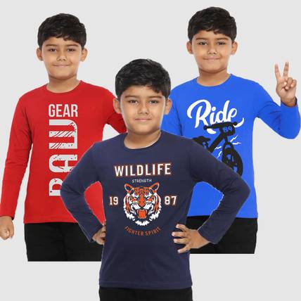 crazyon Boys Printed Pure Cotton Regular T Shirt