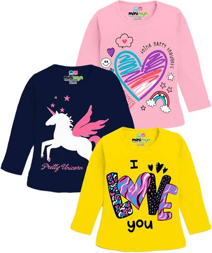 MINI MYN Girls Printed Cotton Blend Regular T Shirt