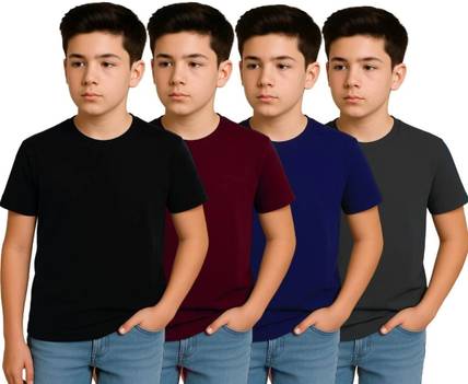 NOW OR NEVER Boys Solid Elastane Regular T Shirt