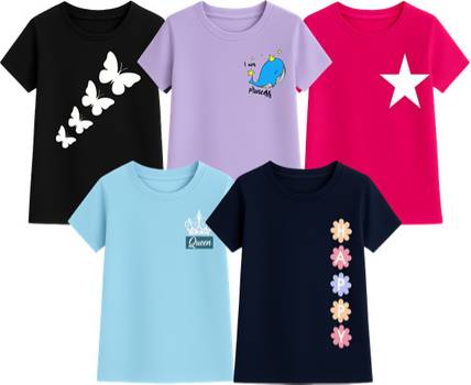 M Queen Girls Graphic Print Cotton Blend Regular T Shirt