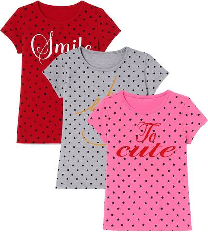 fasla Girls Printed Cotton Blend Slim T Shirt