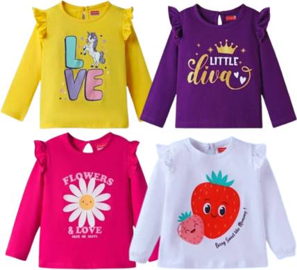 Prathakshana Girls Printed Pure Cotton Regular T Shirt