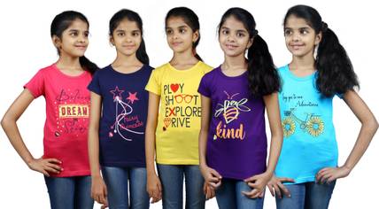 Soft Apparels Girls Graphic Print Pure Cotton Regular T Shirt