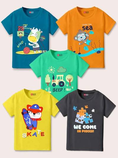 SUPERSQUAD Baby Boys Graphic Print Pure Cotton Regular T Shirt