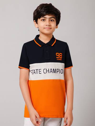 PROVOGUE Boys Colorblock Cotton Blend Regular T Shirt