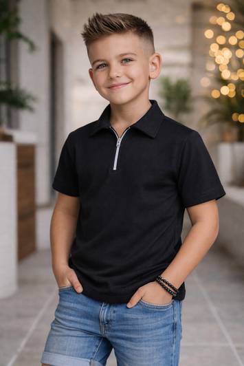 VRATV Boys Solid, Self Design Cotton Blend Regular T Shirt