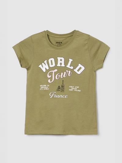 MAX Girls Printed Pure Cotton Regular T Shirt