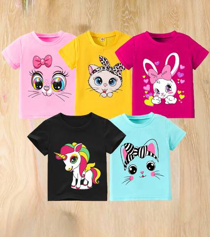 PY PINKYOU Girls Printed Cotton Blend Regular T Shirt