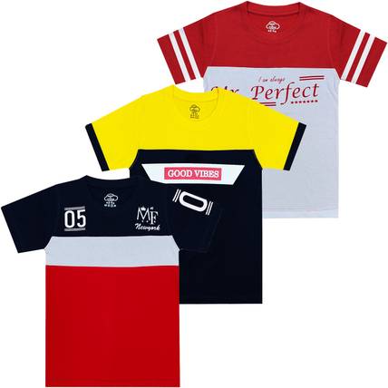 MIST N FOGG Boys Colorblock Cotton Blend Regular T Shirt