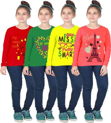 MIST N FOGG Girls Printed Cotton Blend Regular T Shirt
