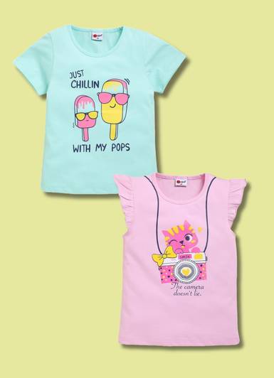 Mars Infiniti Girls Self Design Pure Cotton Regular T Shirt