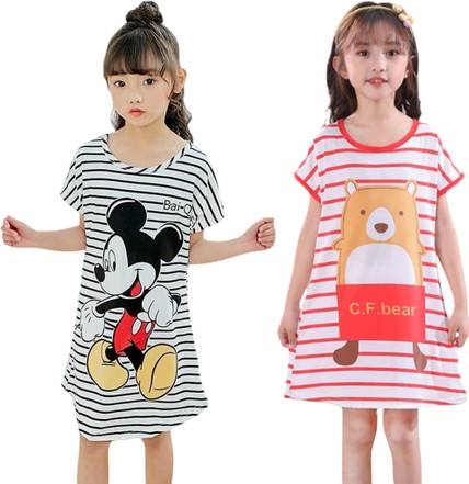 HDKFASHION Girls Printed Cotton Blend Regular T Shirt