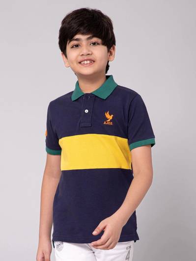 Alan Jones Boys Colorblock Cotton Blend Regular T Shirt