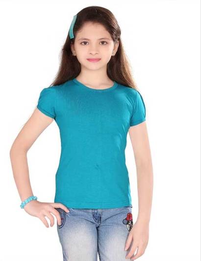 SINI MINI Girls Solid Cotton Blend Regular T Shirt