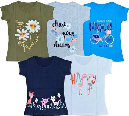 FAZZA Girls Graphic Print Pure Cotton Regular T Shirt