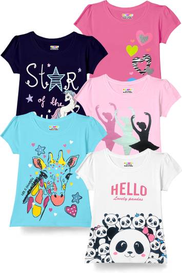 Kuchipoo Girls Printed Cotton Blend Regular T Shirt